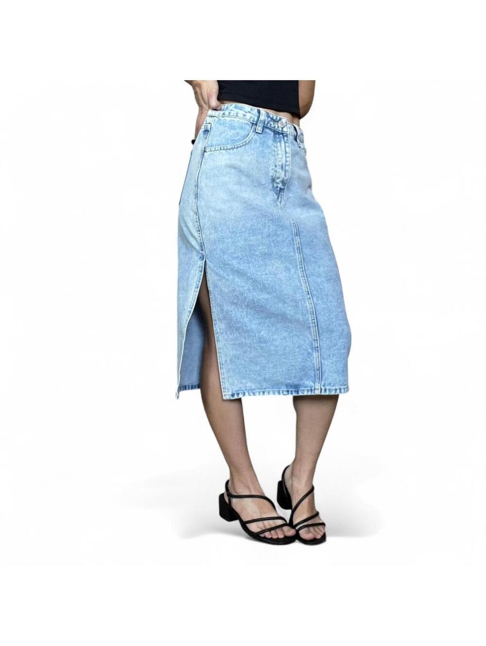 Angel Kiss Blue Denim Mini Skirt with Slit